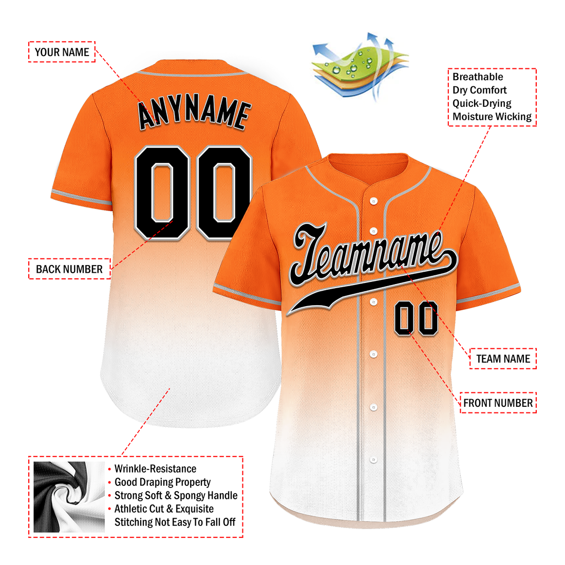 Corporate Gifts,Custom Orange White Fade Fashion Personalized Authentic Baseball Jersey BSBJ01-D0a70dd
