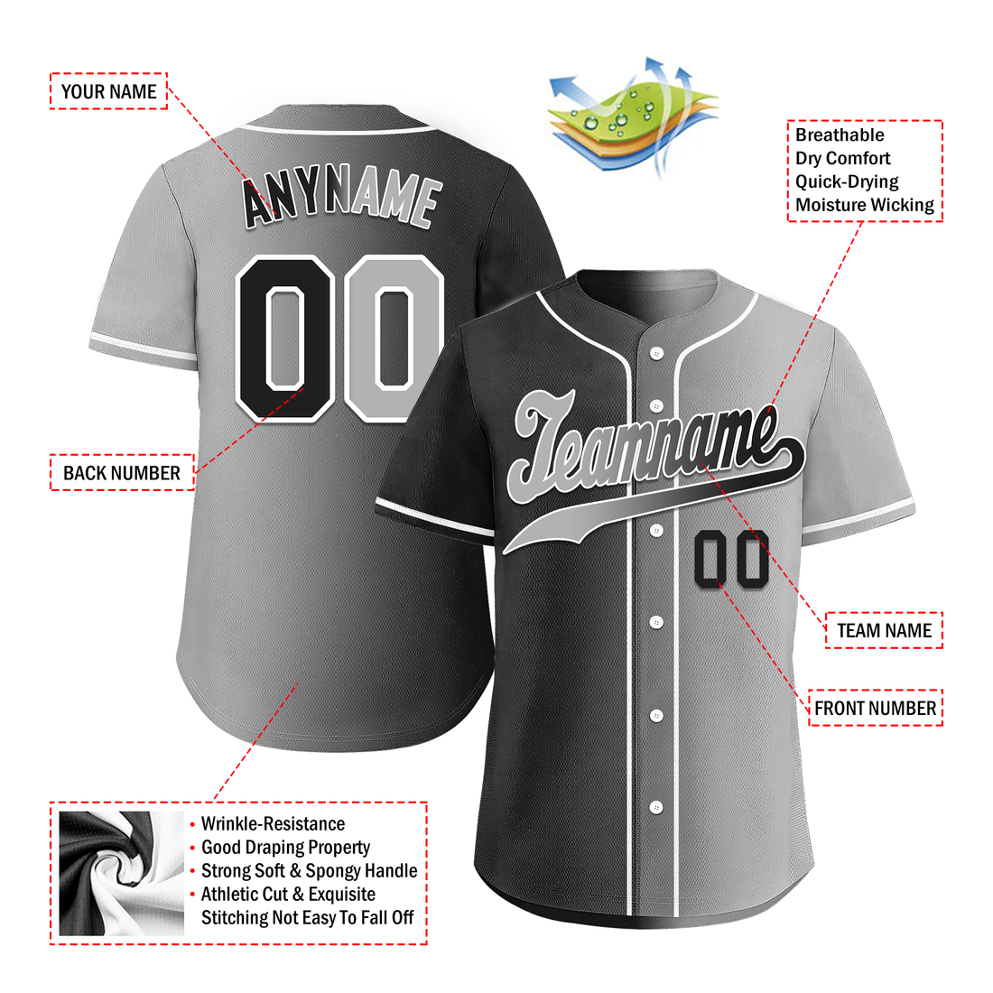 Custom Black Grey Gradient Fashion Personalized Authentic Baseball Jersey BSBJ01-D0a7a07