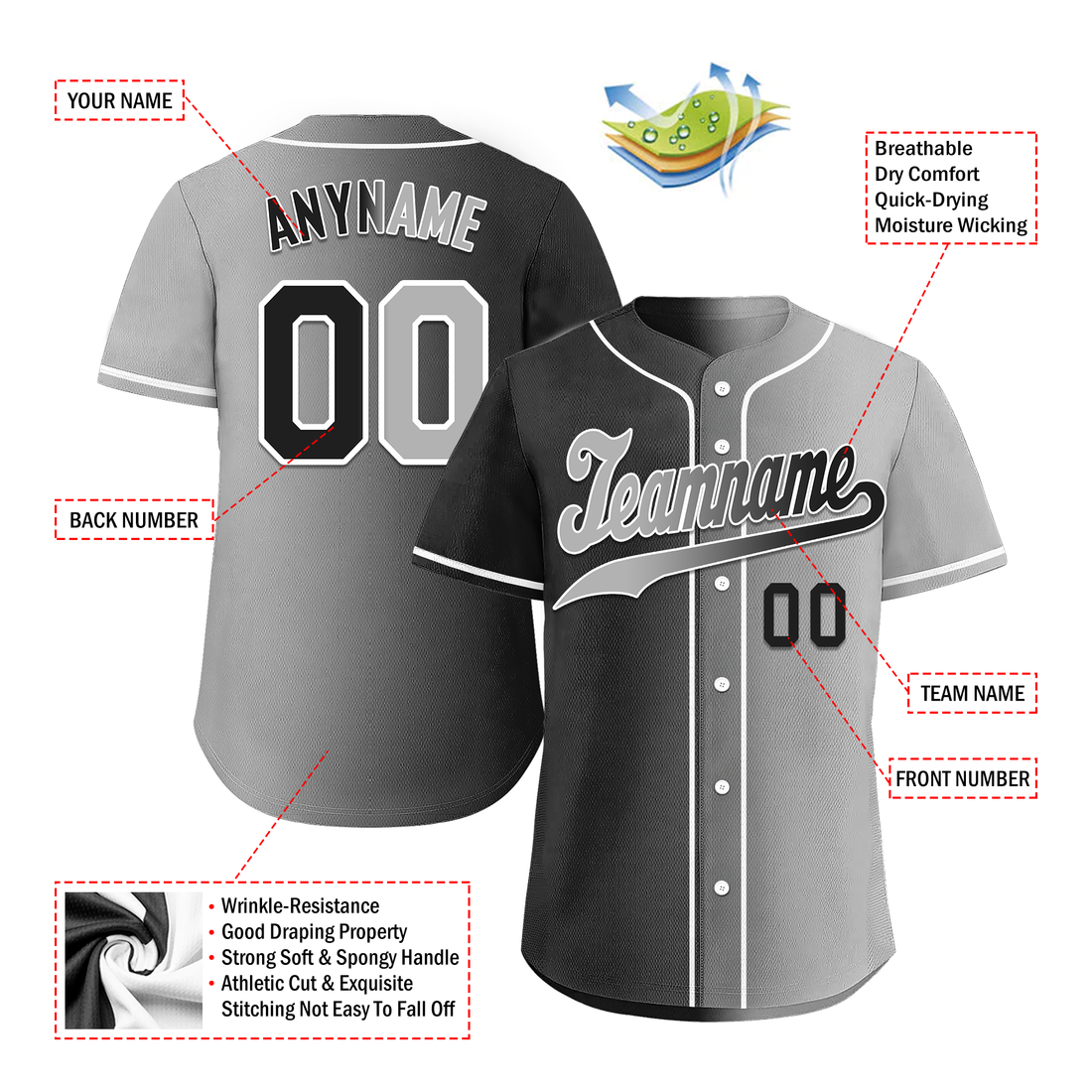 Luxury Gifts,Custom Black Grey Gradient Fashion Personalized Authentic Baseball Jersey BSBJ01-D0a7a07