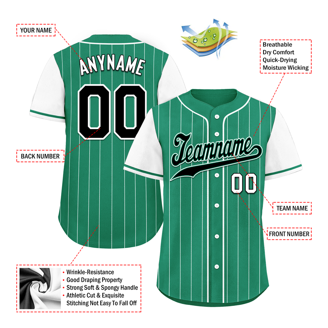 Corporate Gifts,Custom Green White Stripe Fashion Personalized Authentic Baseball Jersey BSBJ01-D017246