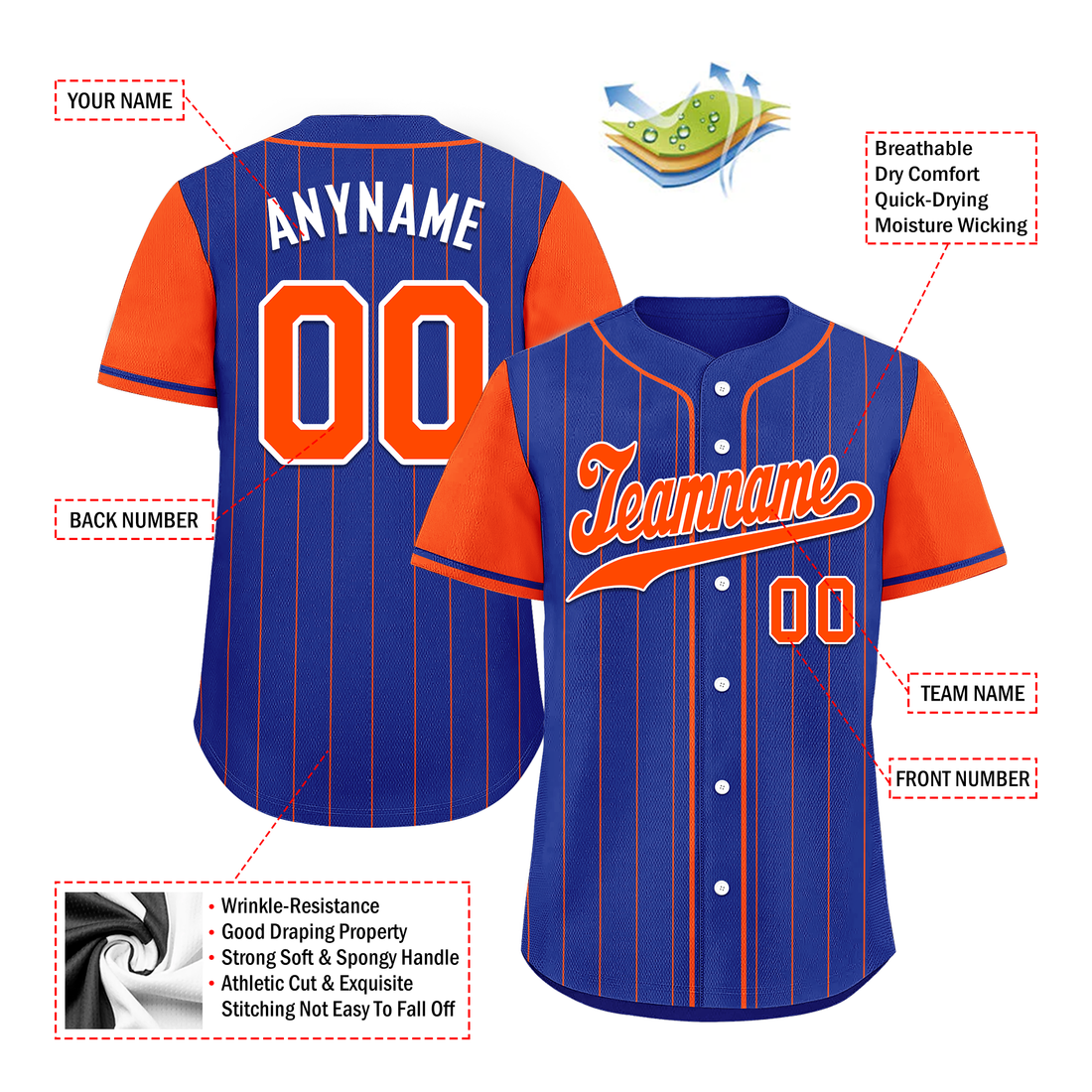 Corporate Gifts,Custom Blue Orange Stripe Fashion Personalized Authentic Baseball Jersey BSBJ01-D017250