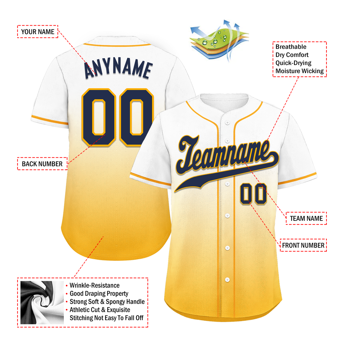 Corporate Gifts,Custom White Yellow Fade Fashion Personalized Authentic Baseball Jersey BSBJ01-D0a70dc