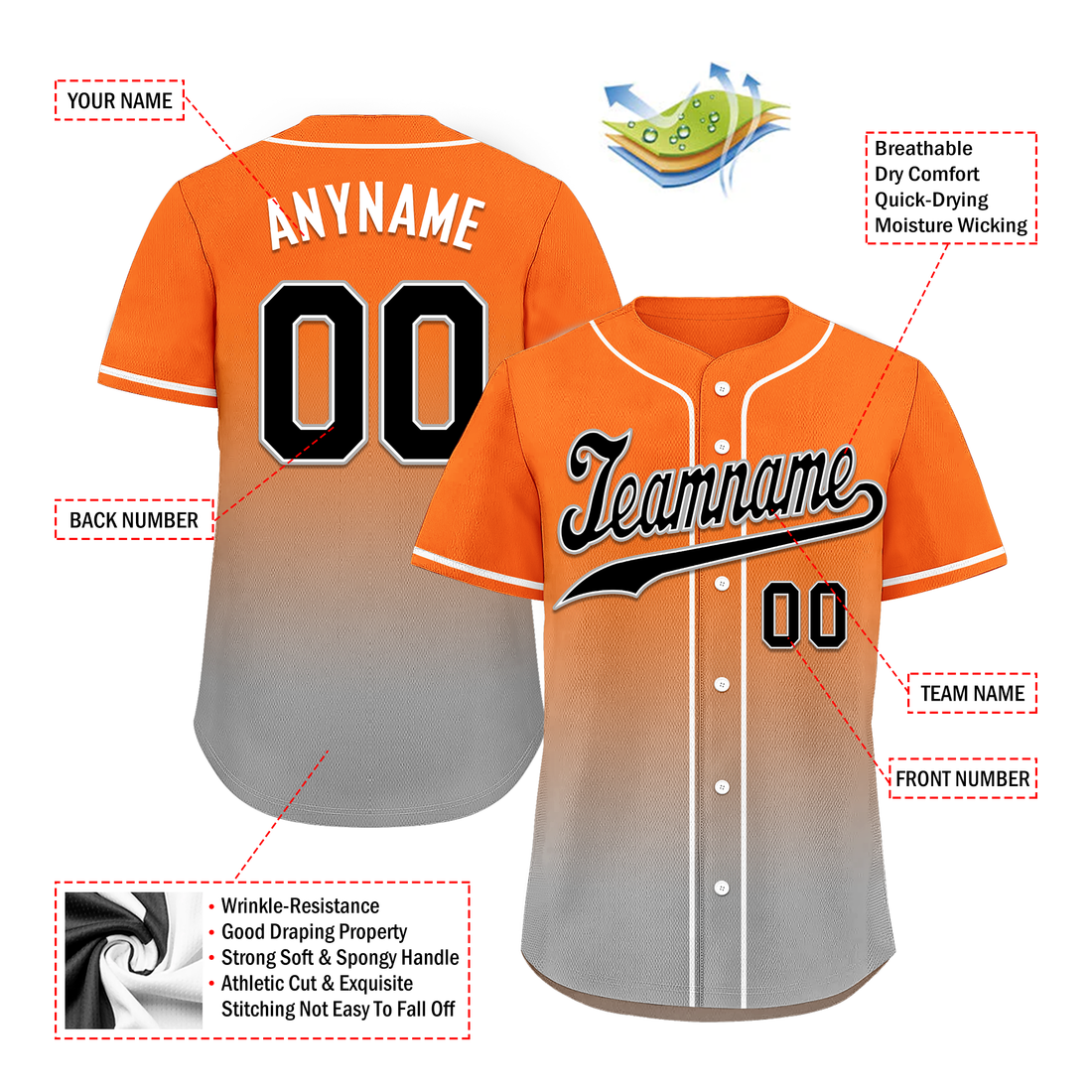 Corporate Gifts,Custom Orange Grey Fade Fashion Personalized Authentic Baseball Jersey BSBJ01-D0a70ec