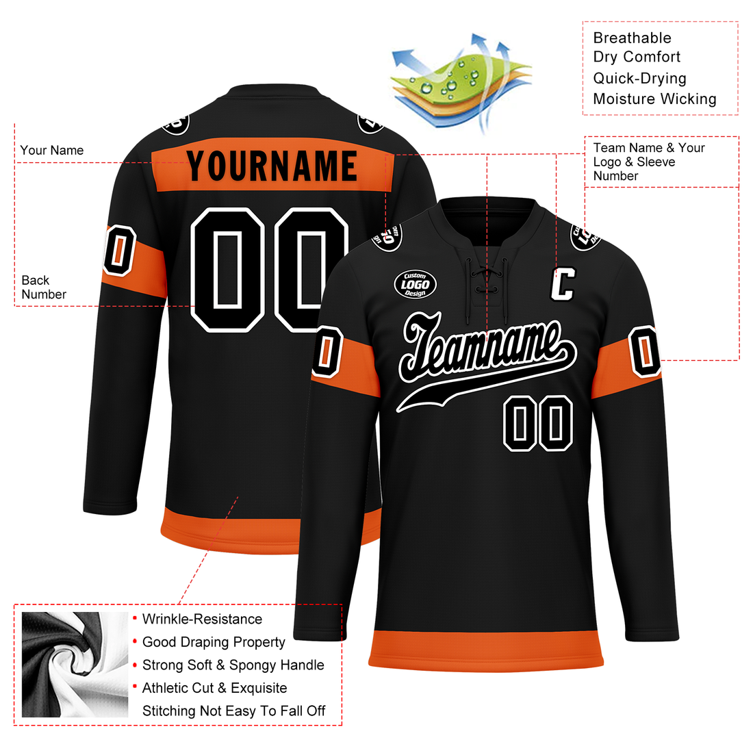 Luxury Gifts,Custom Black Orange Personalized Hockey Jersey HCKJ01-D0a70ec