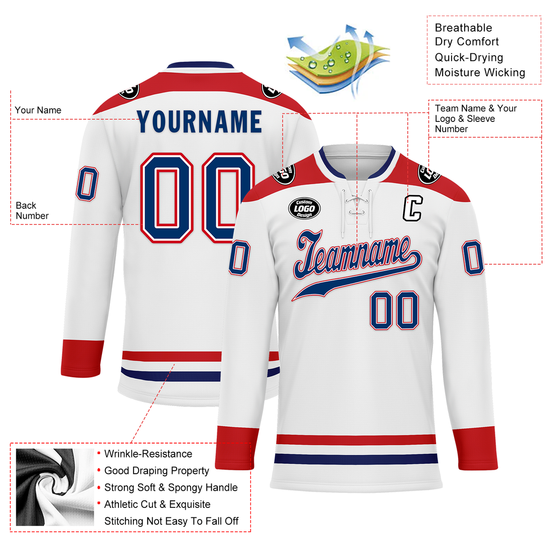 Client Gifts,Custom White Red Personalized Hockey Jersey HCKJ01-D0a70a8