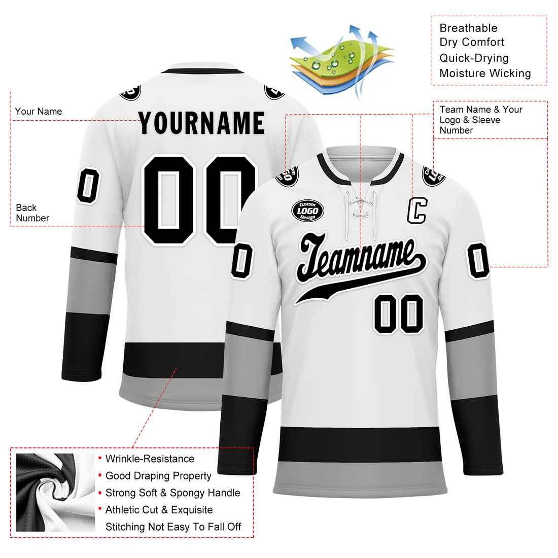 Luxury Gifts,Custom White Grey Personalized Hockey Jersey HCKJ01-D0a70e7