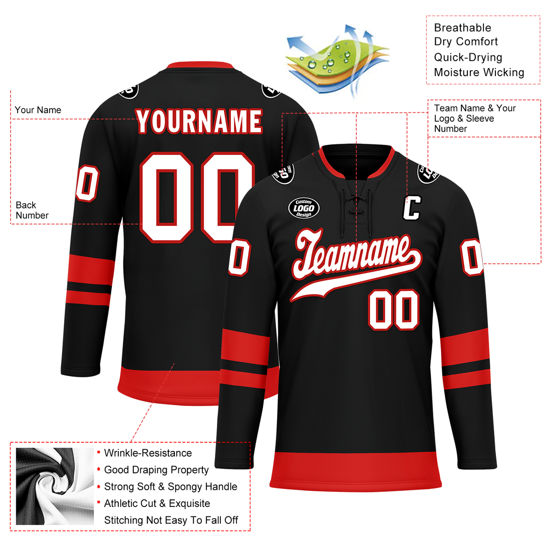 Client Gifts,Custom Black Red Personalized Hockey Jersey HCKJ01-D0a700b