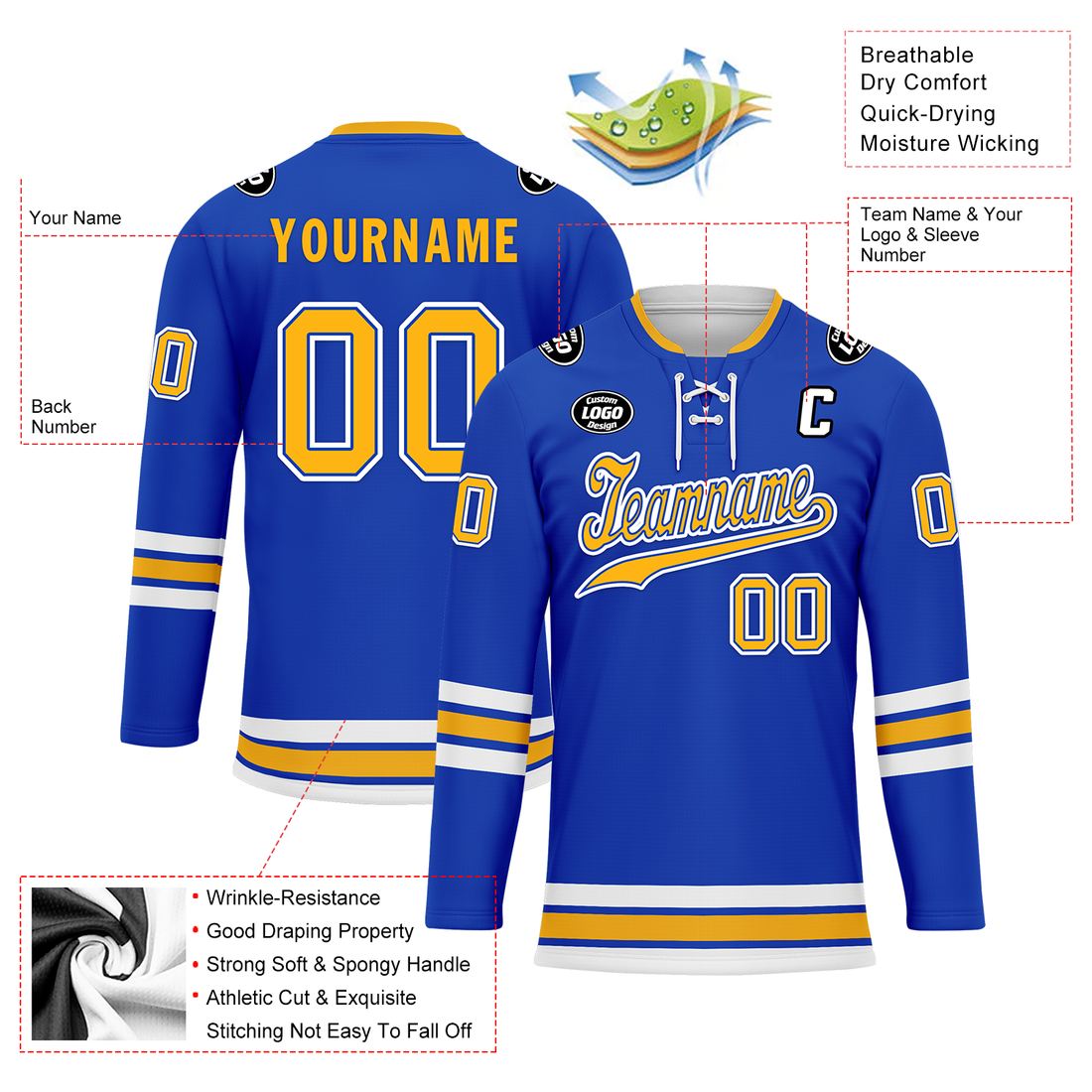 Luxury Gifts,Custom Blue Yellow Personalized Hockey Jersey HCKJ01-D0a70cc