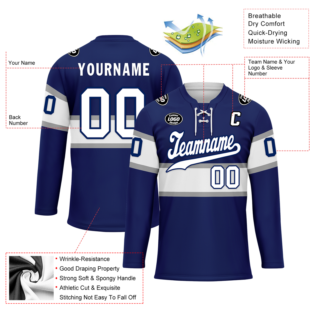 Custom Blue White Personalized Hockey Jersey HCKJ01-D0a70bd