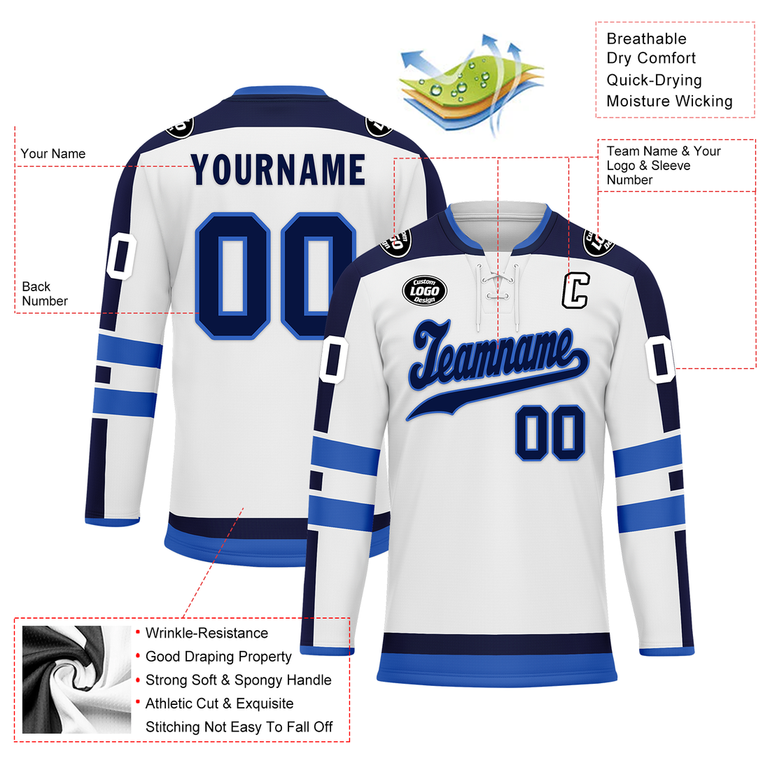 Luxury Gifts,Custom White Blue Personalized Hockey Jersey HCKJ01-D0a70e0