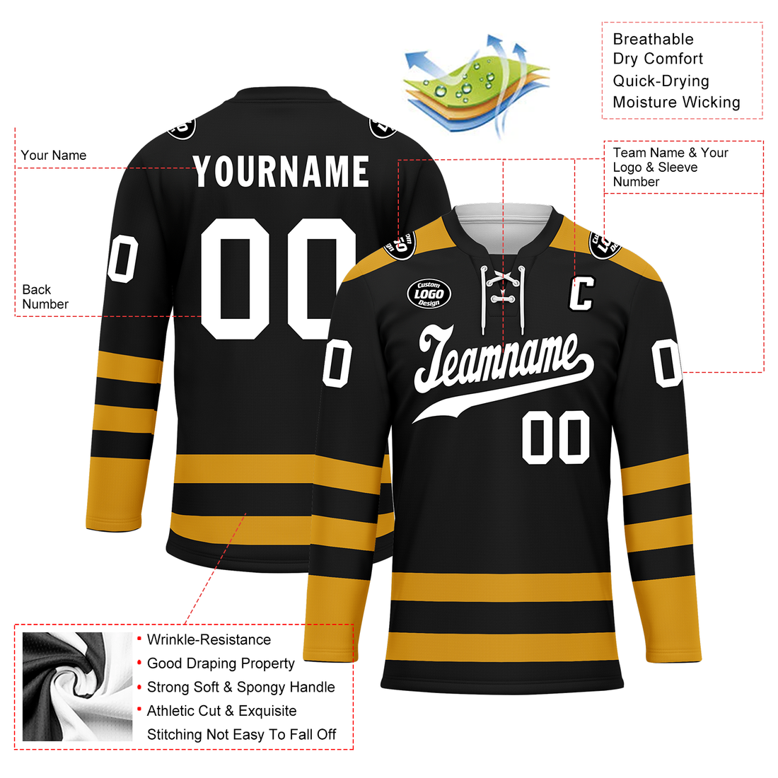 Luxury Gifts,Custom Black Yellow Personalized Hockey Jersey HCKJ01-D0a70ee
