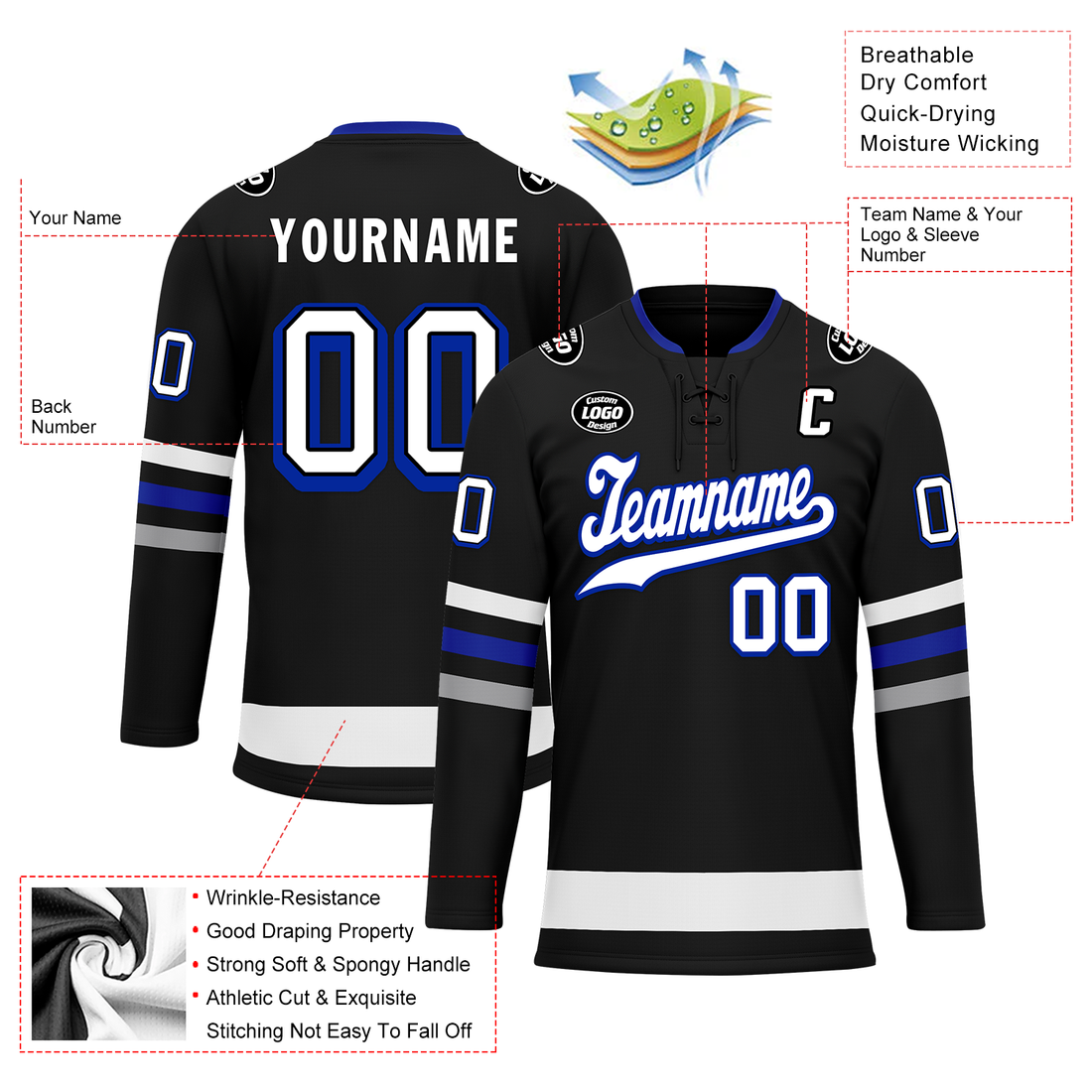 Custom Black Grey Personalized Hockey Jersey HCKJ01-D0a70ba
