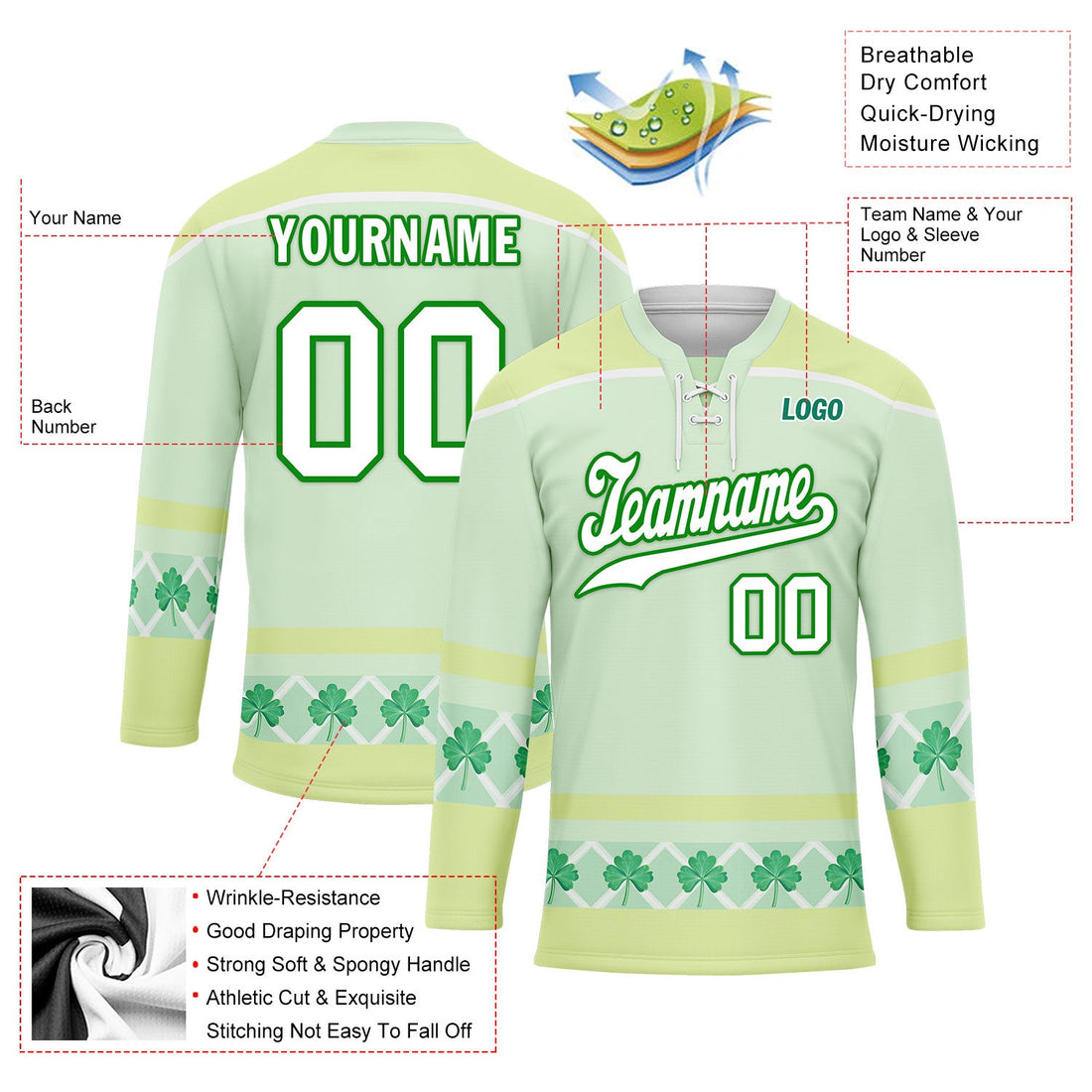 Custom Four-leaf clover Personalized Hockey Jersey HCKJ01-E0615-10