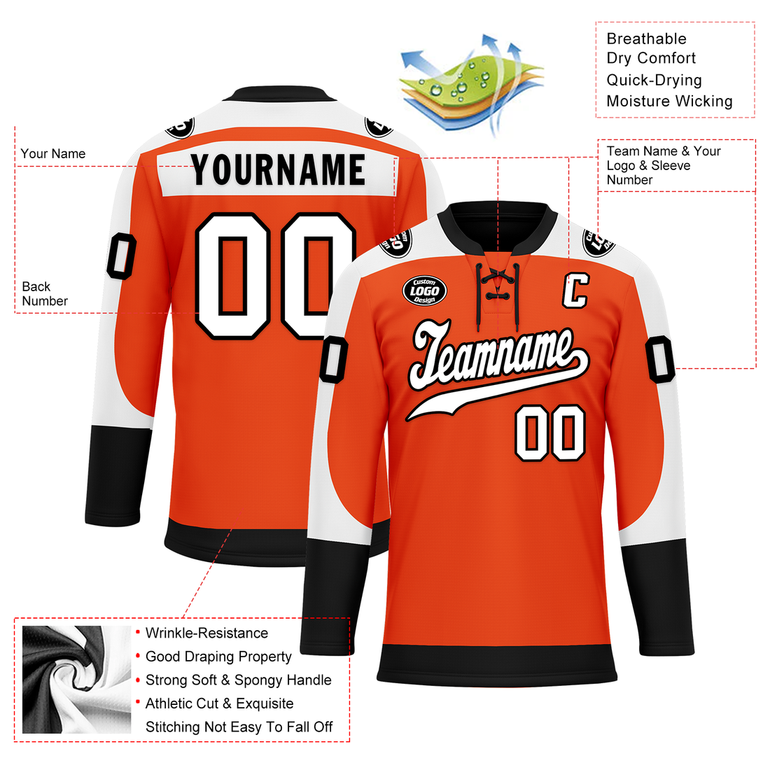Luxury Gifts,Custom Orange Personalized Hockey Jersey HCKJ01-D0a70ed