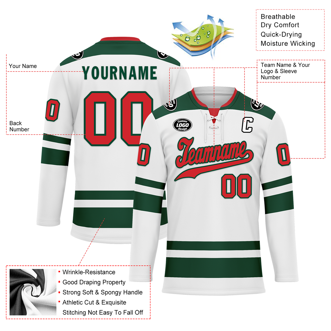 Luxury Gifts,Custom White Green Personalized Hockey Jersey HCKJ01-D0a70c0