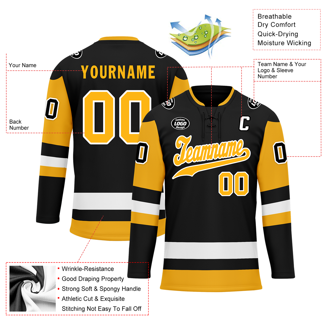 Custom Black Yellow Personalized Hockey Jersey HCKJ01-D0a7009