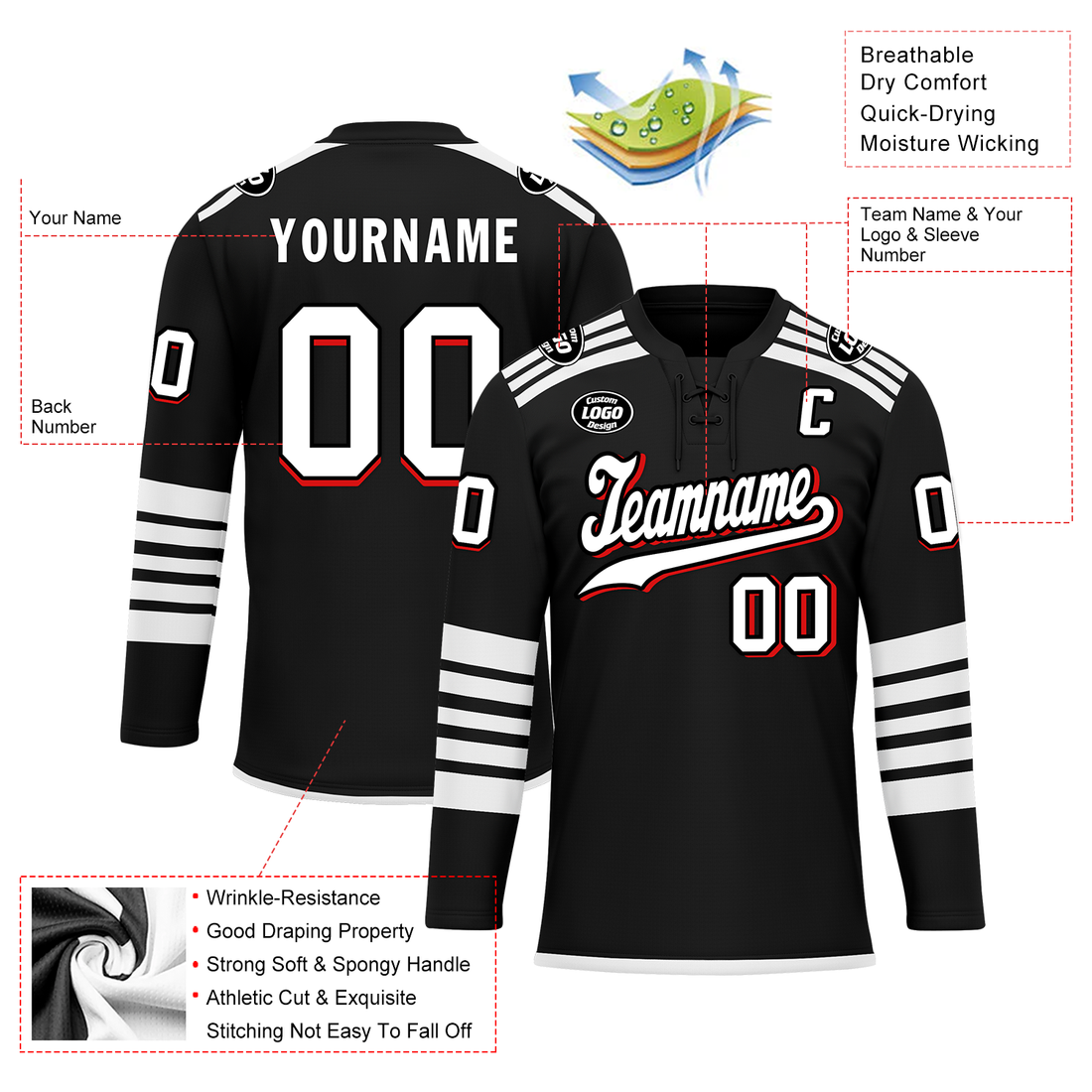 Custom Black White Personalized Hockey Jersey HCKJ01-D0a700d