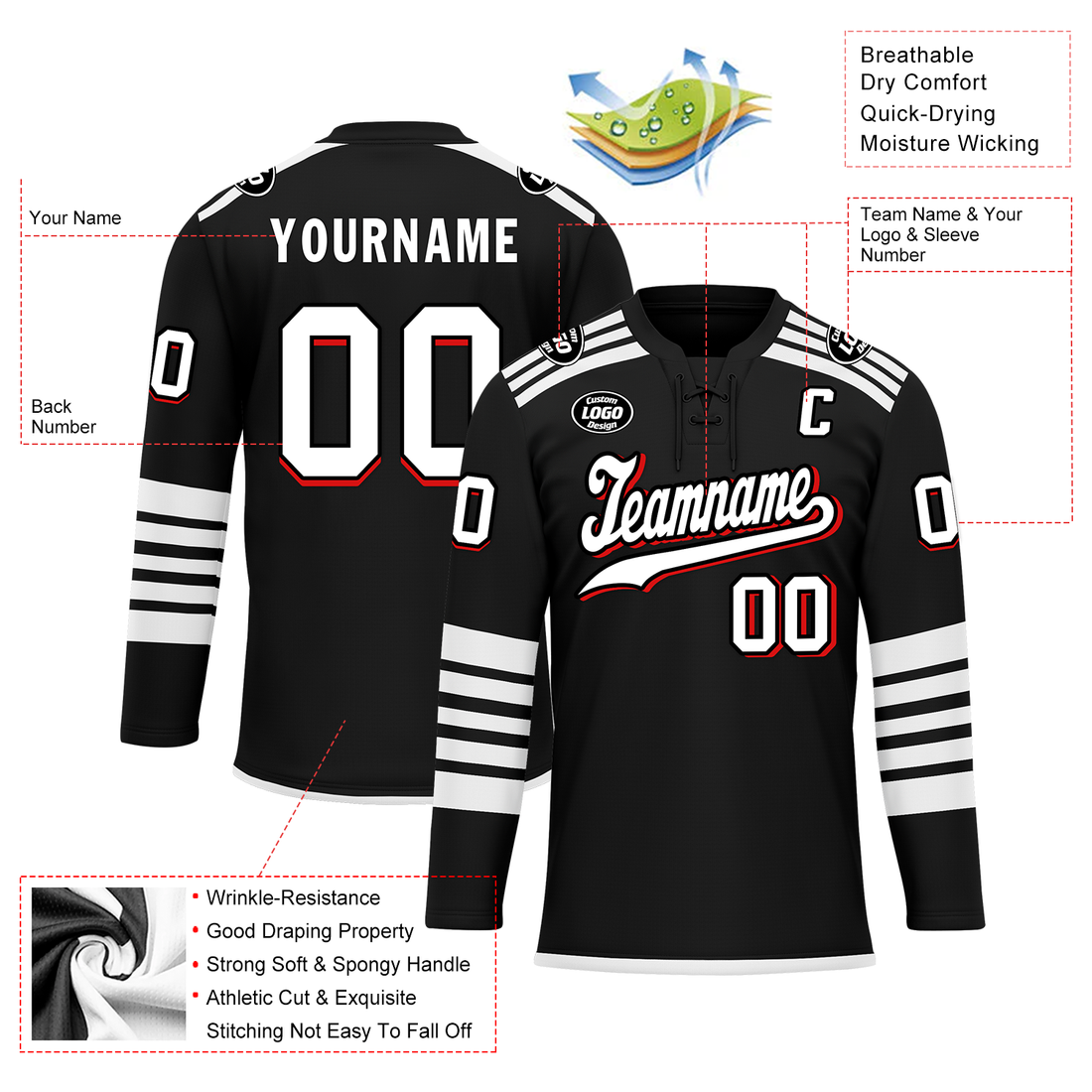 Client Gifts,Custom Black White Personalized Hockey Jersey HCKJ01-D0a700d