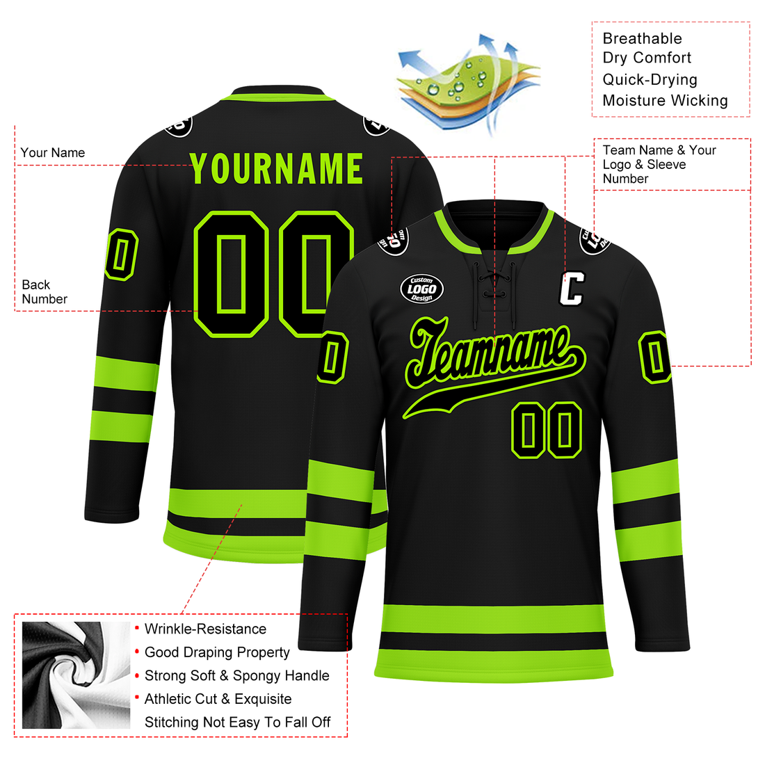 Custom Black Green Personalized Hockey Jersey HCKJ01-D0a70b8