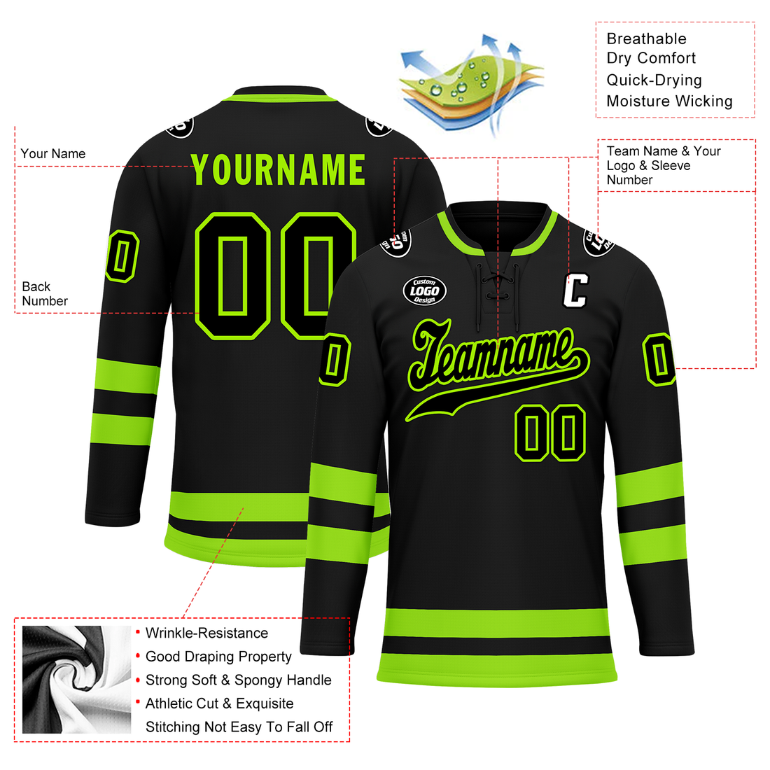 Luxury Gifts,Custom Black Green Personalized Hockey Jersey HCKJ01-D0a70b8