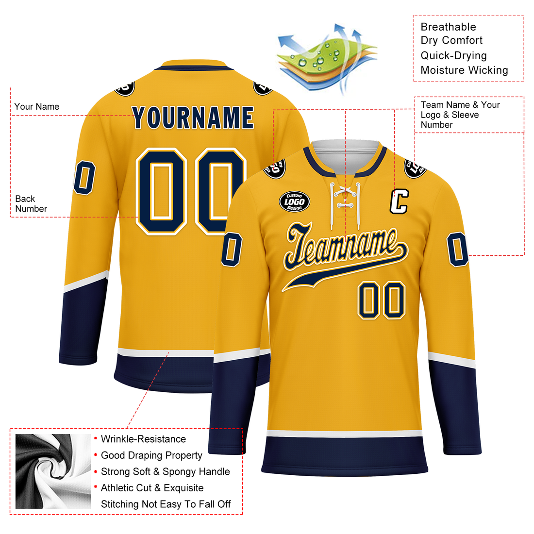 Luxury Gifts,Custom Yellow Personalized Hockey Jersey HCKJ01-D0a70cb