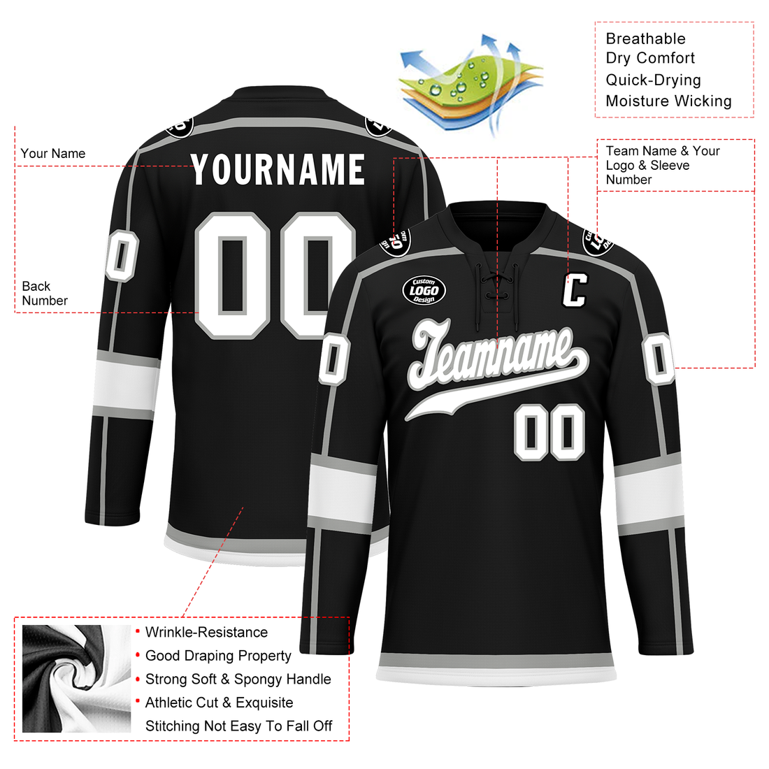 Custom Black White Personalized Hockey Jersey HCKJ01-D0a70e8