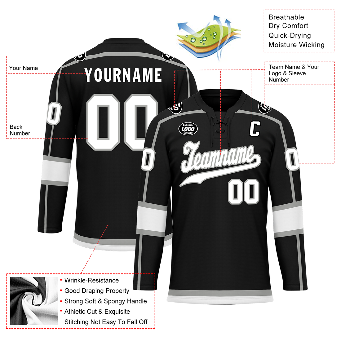 Luxury Gifts,Custom Black White Personalized Hockey Jersey HCKJ01-D0a70e8