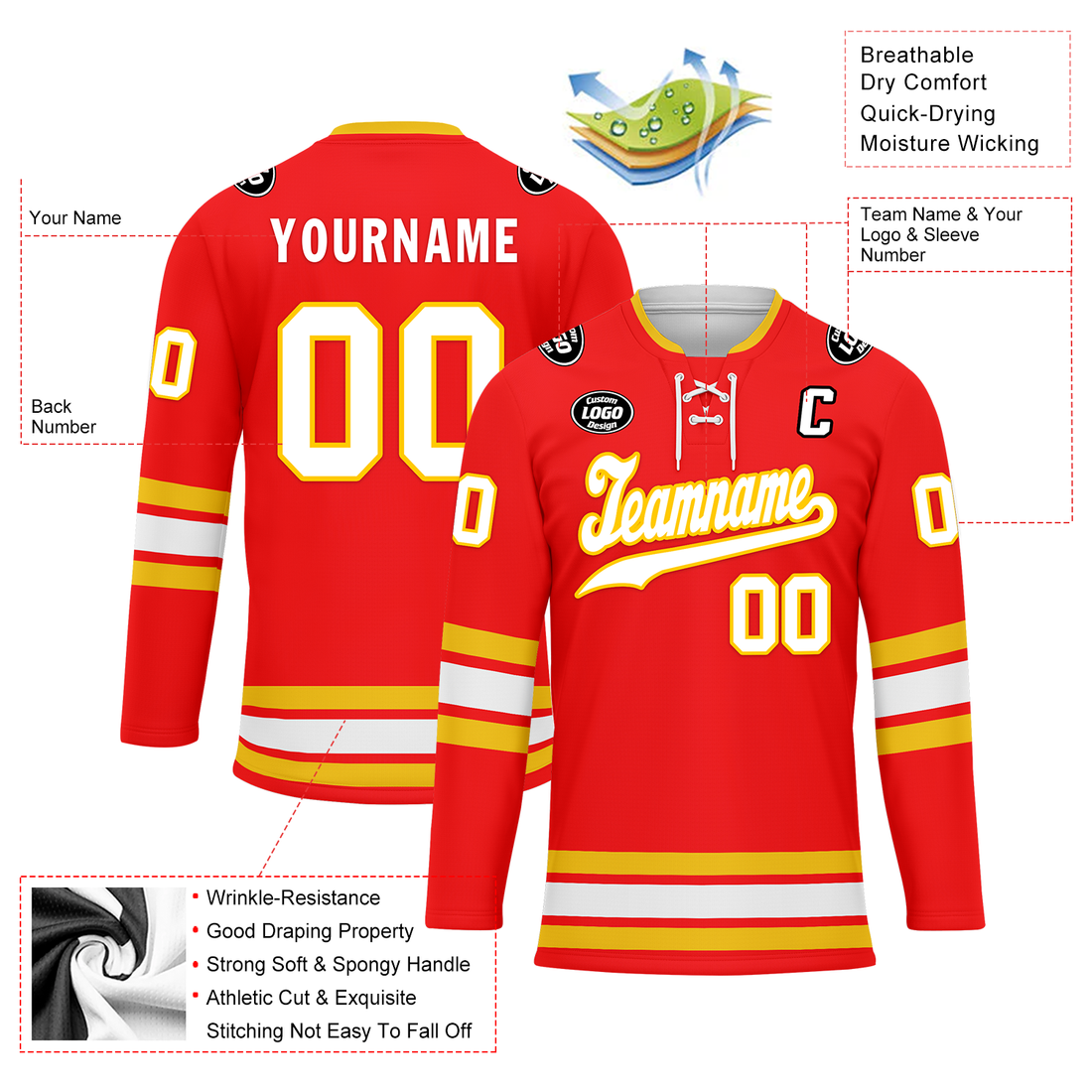 Luxury Gifts,Custom Red Yellow Personalized Hockey Jersey HCKJ01-D0a70ce