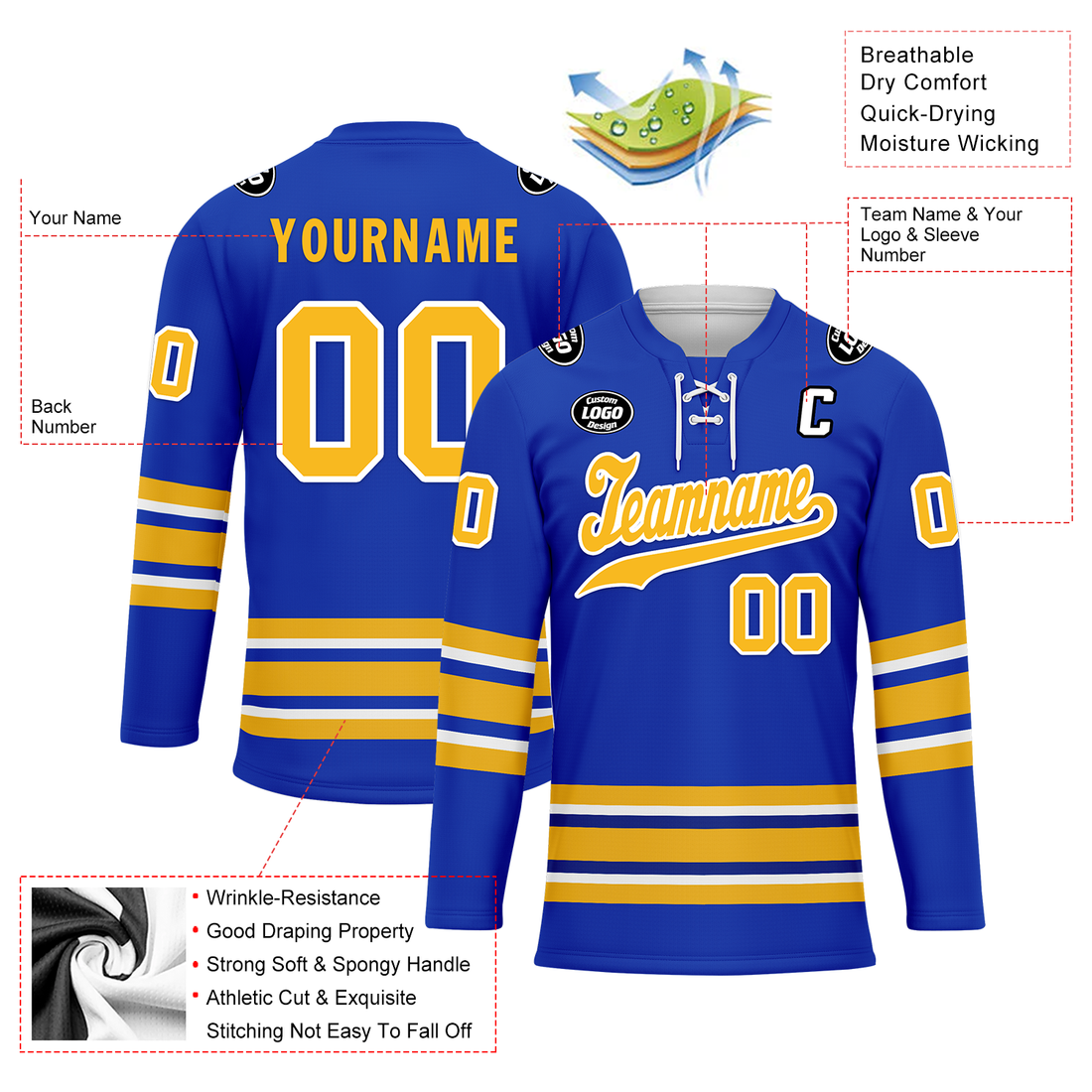 Custom Blue Yellow Personalized Hockey Jersey HCKJ01-D0a70aa