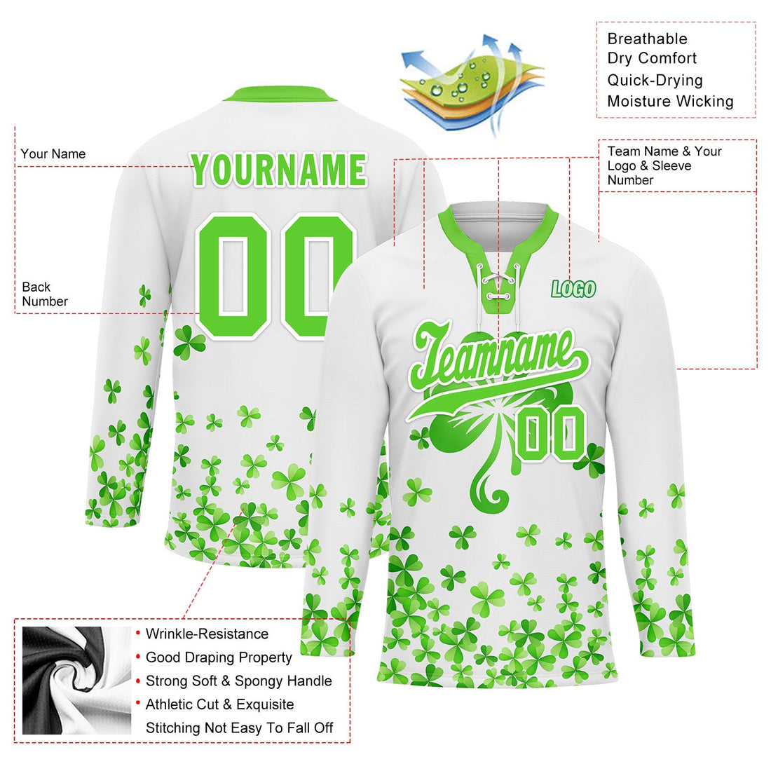 Custom Four-leaf clover Personalized Hockey Jersey HCKJ01-E0615-4