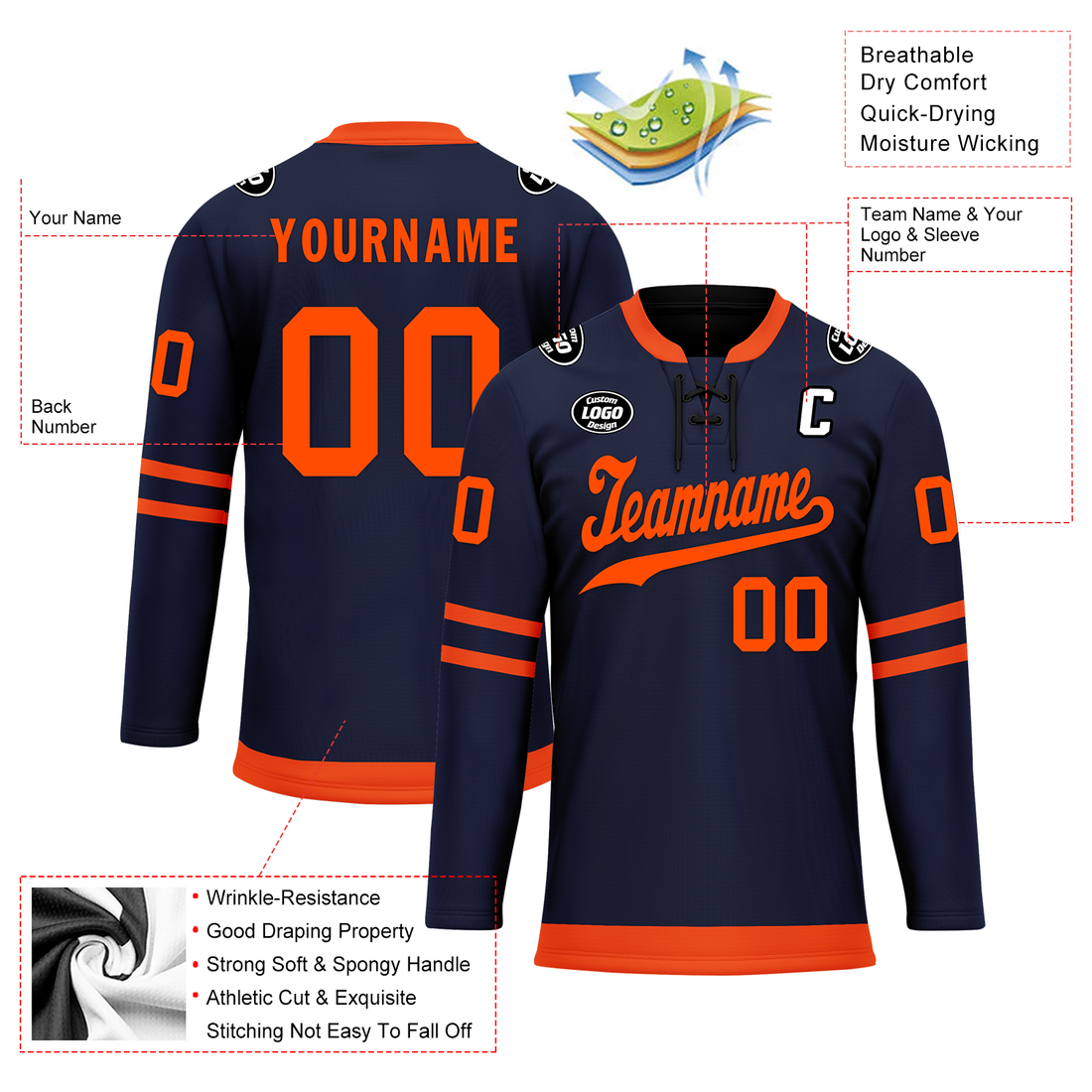 Luxury Gifts,Custom Blue Orange Personalized Hockey Jersey HCKJ01-D0a70c8