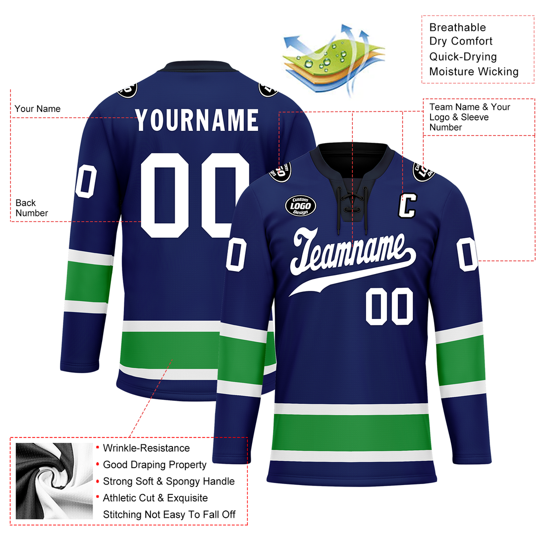 Luxury Gifts,Custom Blue Green Personalized Hockey Jersey HCKJ01-D0a70dc