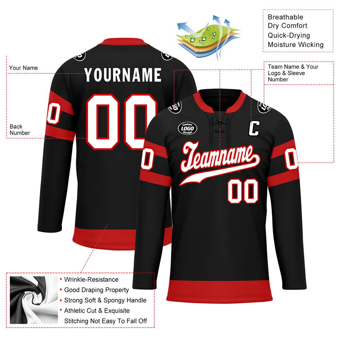 Client Gifts,Custom Black Red Personalized Hockey Jersey HCKJ01-D0a70b0