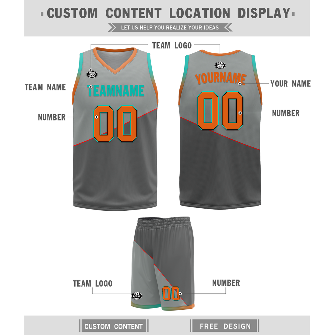 Gift Ideas,Custom Gray Classic Style Reversible Basketball Uniform Personalized BBJR-D017024