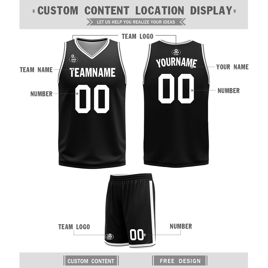 Gift Ideas,Custom White Black Classic Style Reversible Basketball Uniform Personalized BBJR-D017008
