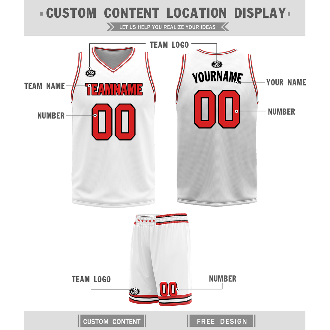 Gift Ideas,Custom Red White Classic Style Reversible Basketball Uniform Personalized BBJR-D017005