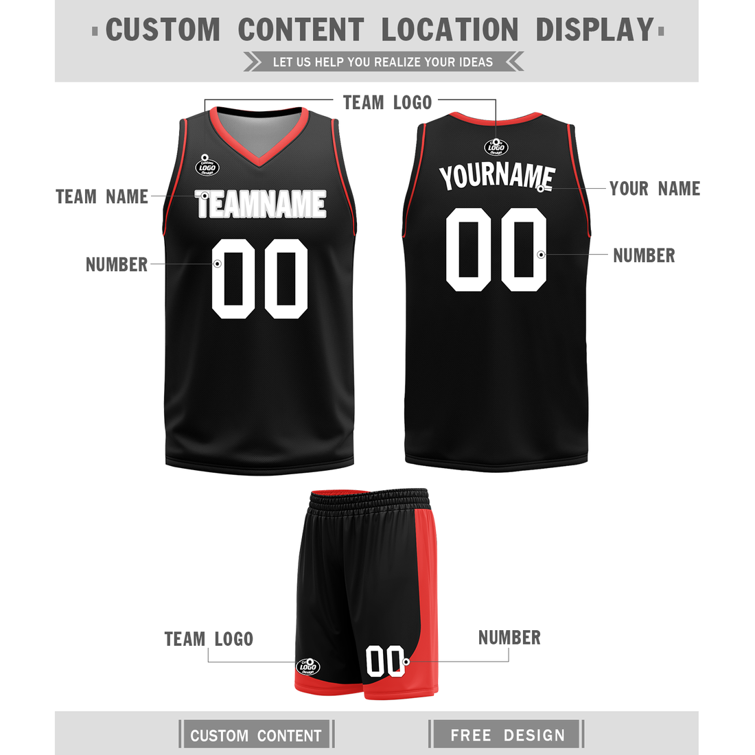 Corporate Gifts,Custom Red Black Classic Style Reversible Basketball Uniform Personalized BBJR-D017042
