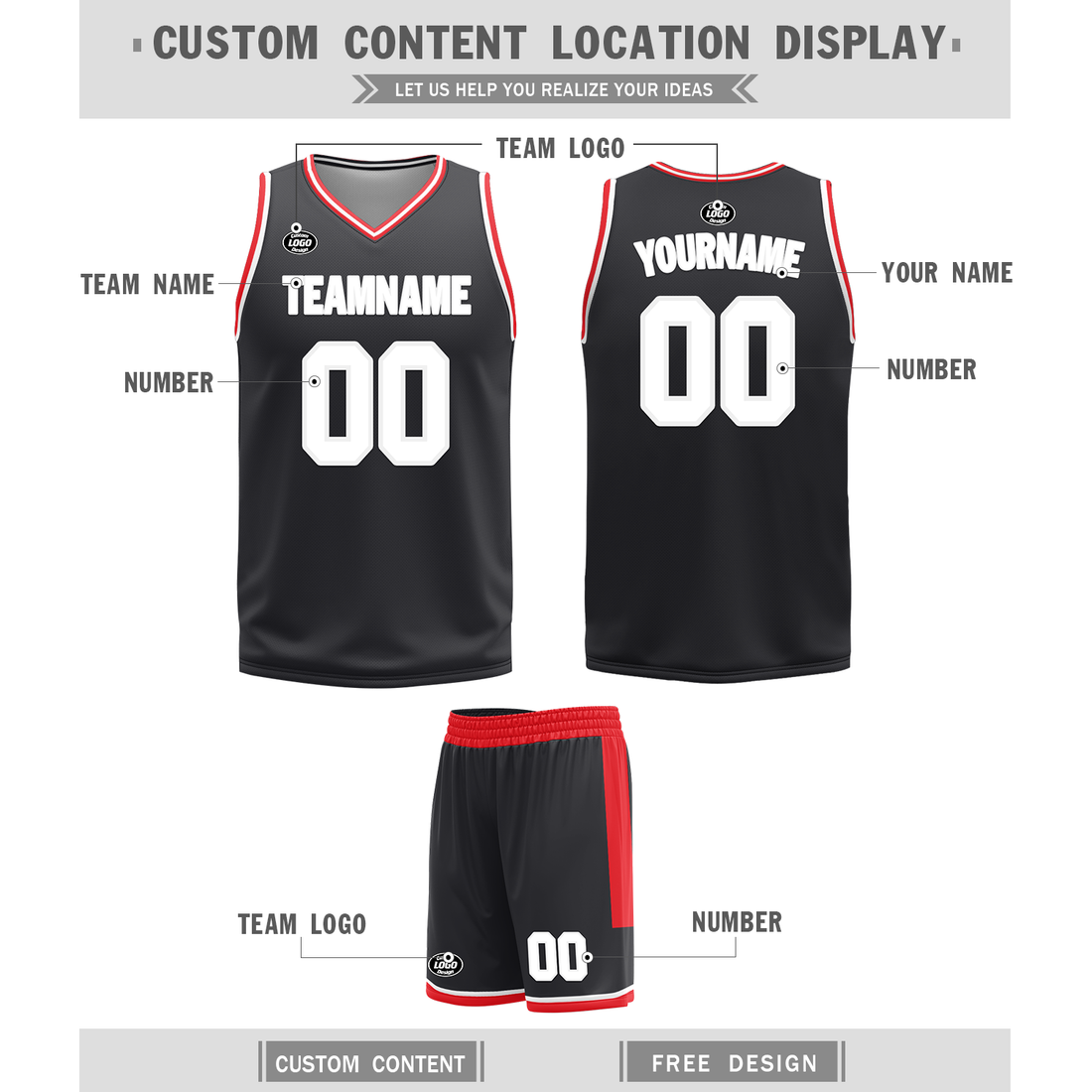 Gift Ideas,Custom Red Black Classic Style Reversible Basketball Uniform Personalized BBJR-D017025