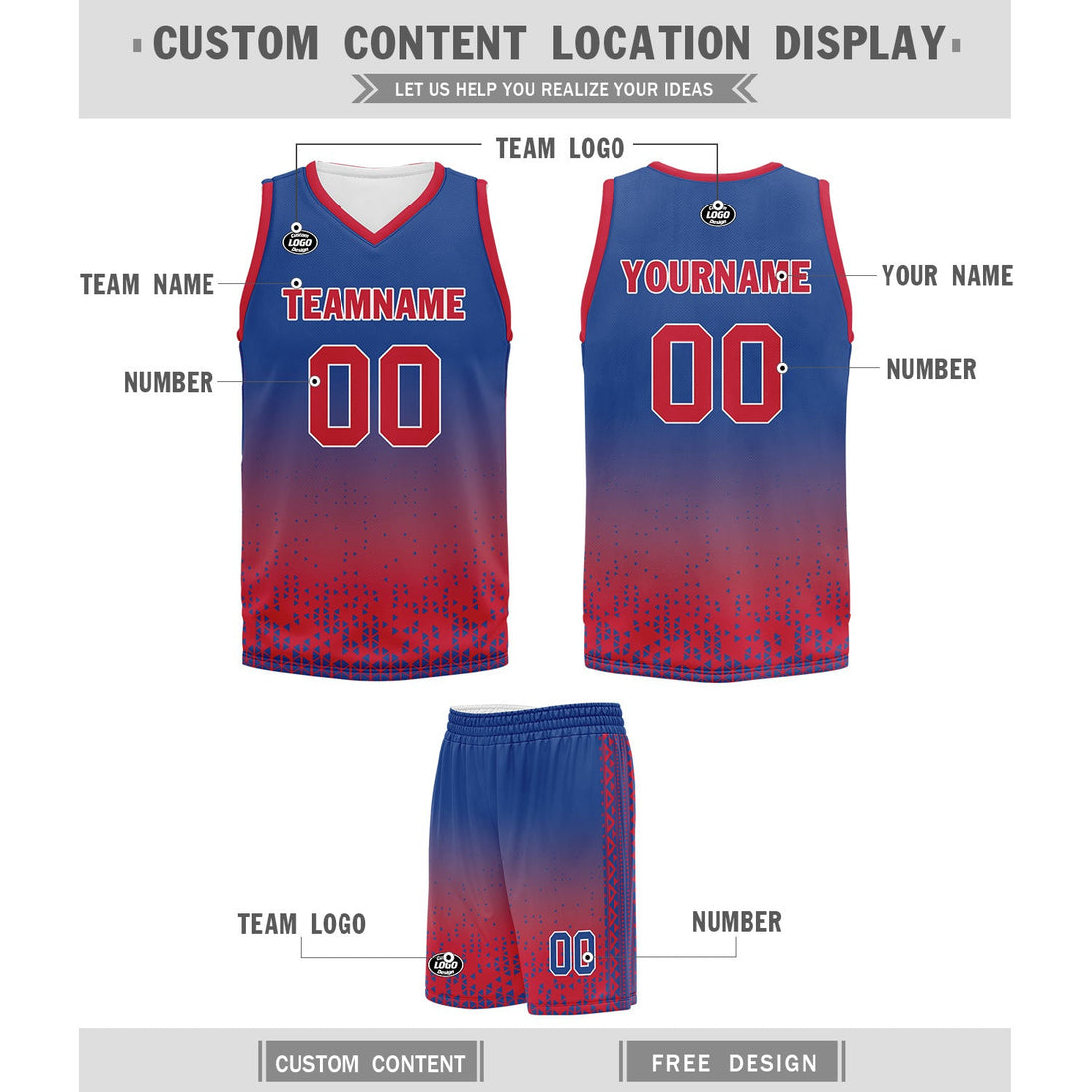 Custom Blue Red Fade Fashion Sports Uniform Basketball Jersey BBJ01-D020102-1