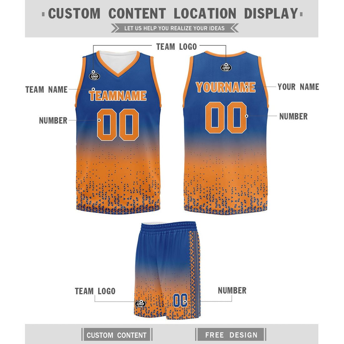 Custom Blue Orange Fade Fashion Sports Uniform Basketball Jersey BBJ01-D020102-3