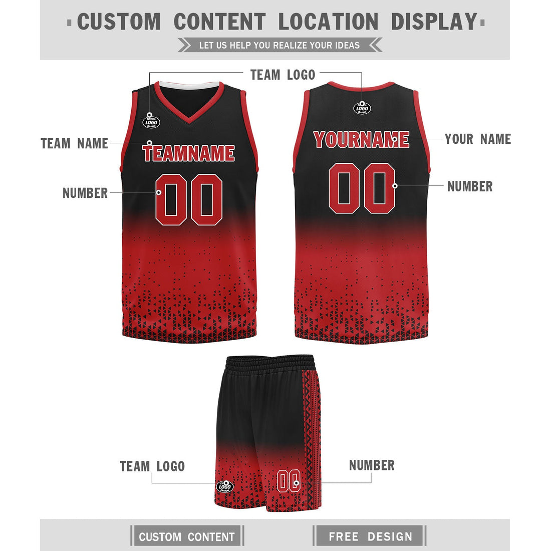 Custom Black Red Fade Fashion Sports Uniform Basketball Jersey BBJ01-D020102-4