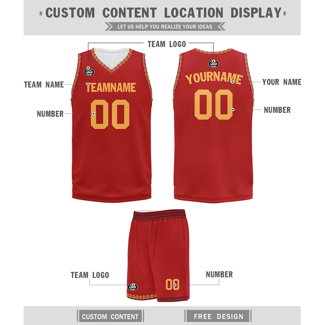 Unique Gift,Custom Red Yellow Classic Style Sports Uniform Basketball Jersey BBJ01-bd0a70aa