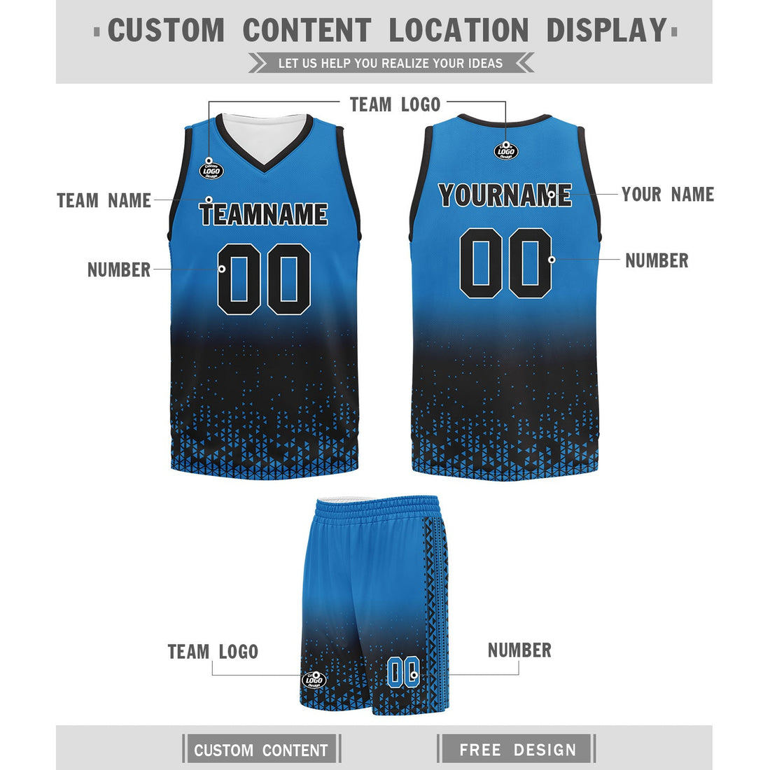 Custom Blue Black Fade Fashion Sports Uniform Basketball Jersey BBJ01-D020102-11