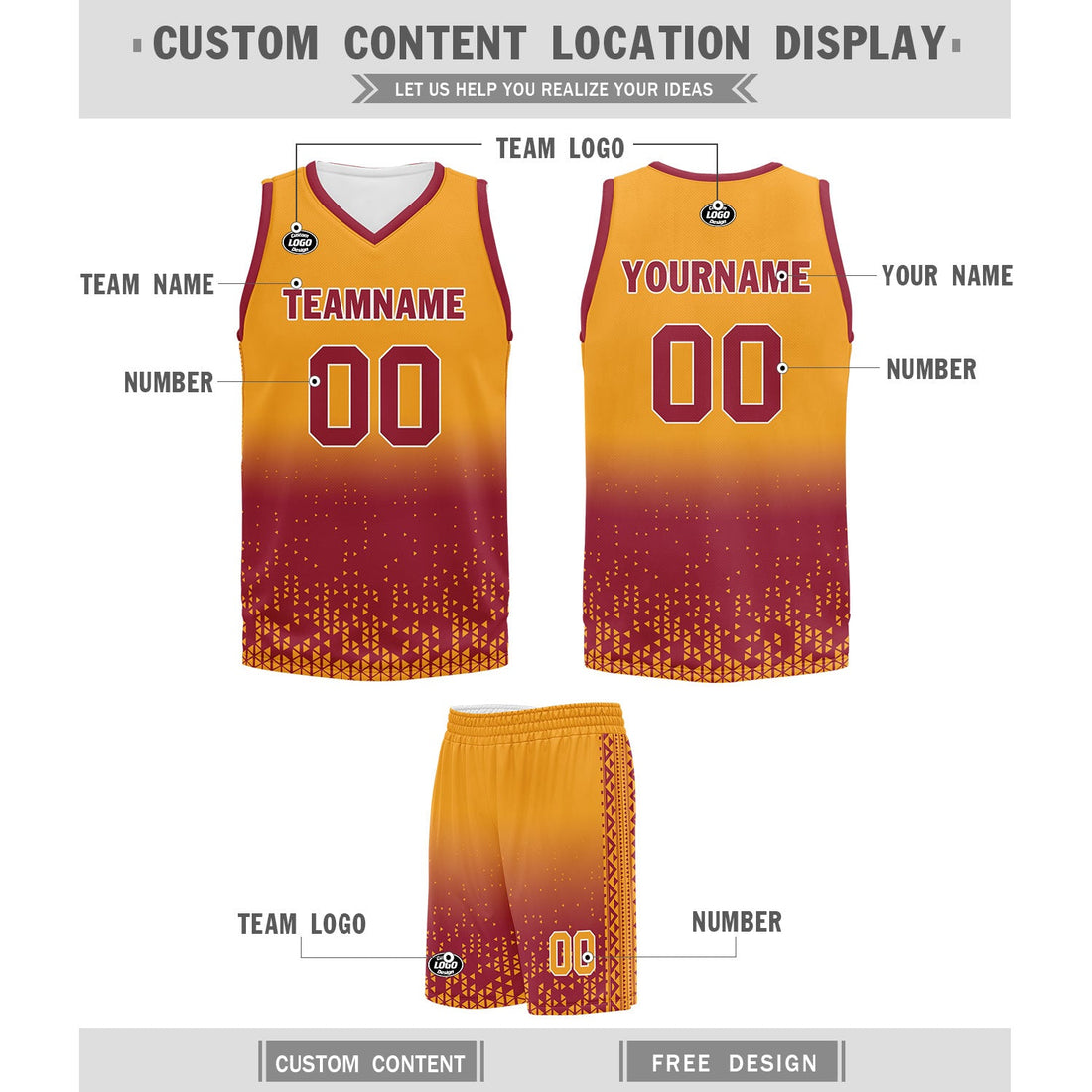Custom Yellow Orange Fade Fashion Sports Uniform Basketball Jersey BBJ01-D020102-10