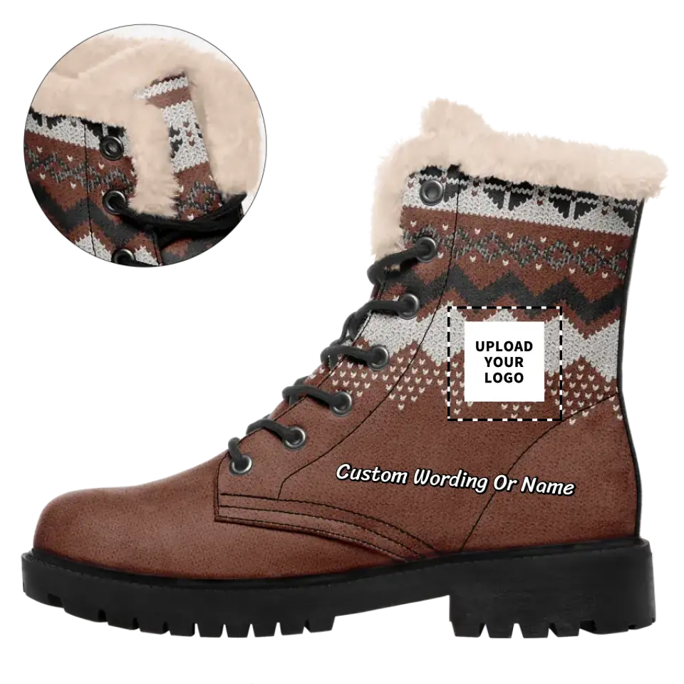Personalized Grid Design Boots, Custom Christmas Boots, WarmFur Boot