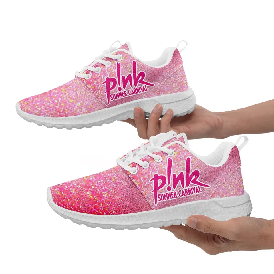 Personalized Shiny Mesh Sneakers, Custom Pink/Heart Design Shoes, Walking Shoes