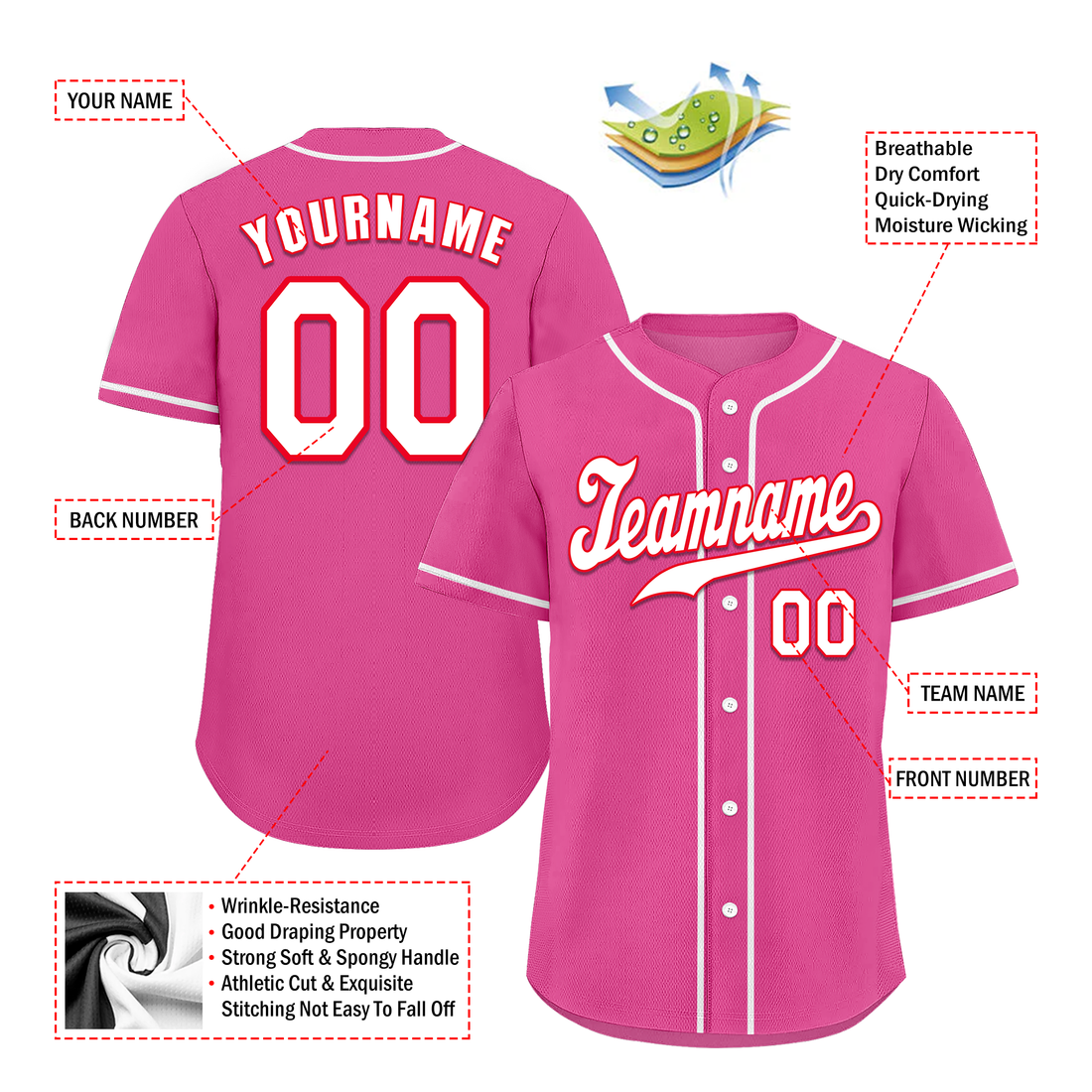 Corporate Gifts,Custom Pink Classic Style White Authentic Baseball Jersey