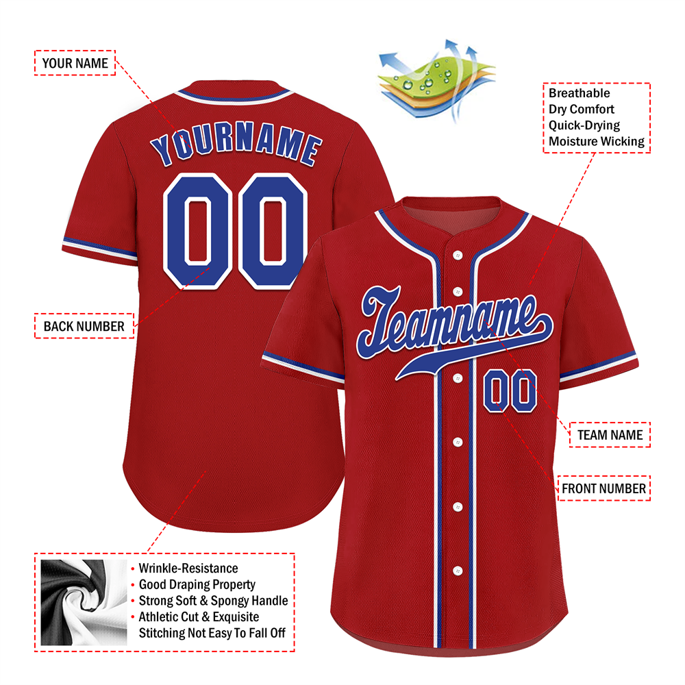 Custom Red Classic Style Blue Authentic Baseball Jersey