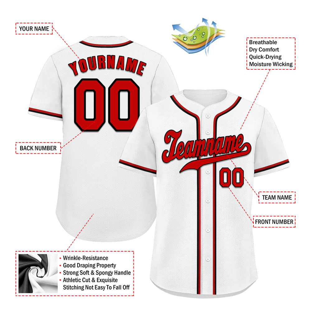 Custom White Classic Style Red Authentic Baseball Jersey