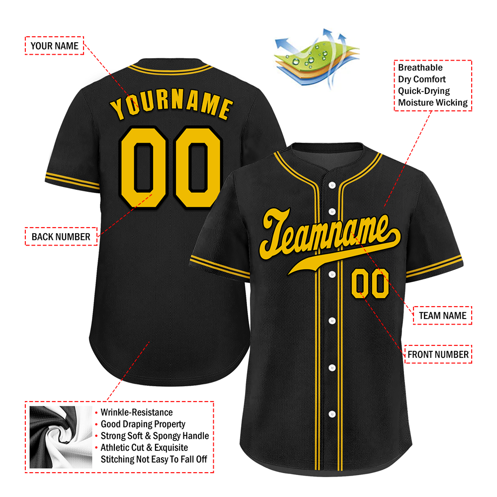 Custom Black Classic Style Yellow Authentic Baseball Jersey